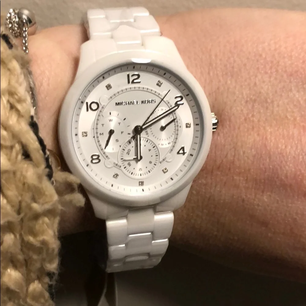 Authentic Michael Kors white ceramic runway watch